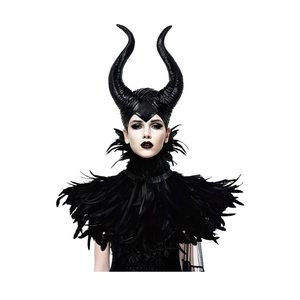 Feather Cape Shawl with Maleficent Horns Headband Set